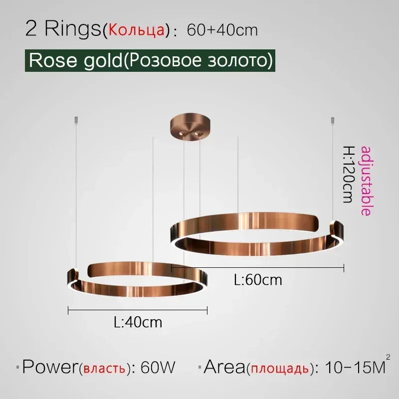 Modern Art Circle Rings Ceiling Chandeliers Hanging Pendant Led Lighting for Living Room Staircase Hotel Decor Suspension Lustre