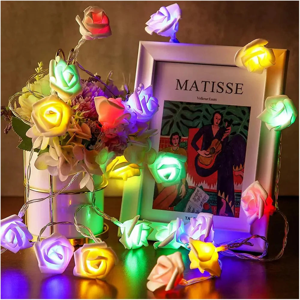 Rose Flower LED String Fairy Light Red Pink Warm Blue RGB Wedding Christmas Party Decoration 1.5m 3m 6m 10m 5V USB/Battery Power