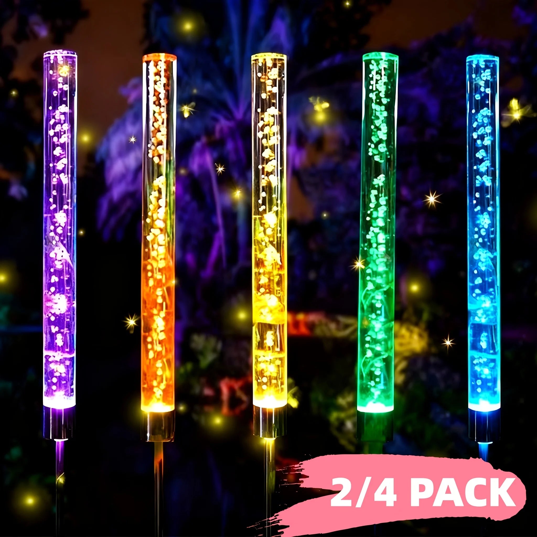 Color-Changing Solar Lights] 1pc Solar Garden Lights | Color Changing RGB Bubble Bar Solar Path Lights for Outdoor, Lawn,