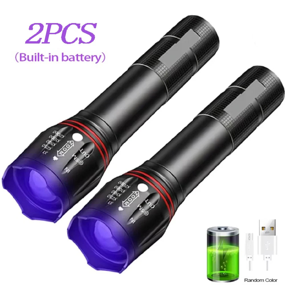 395nm LED UV Flashlight Rechargeable Zoomable Torch Light for Pet Urine Stain Detector Tools Lantern Money Fluorescer Detector