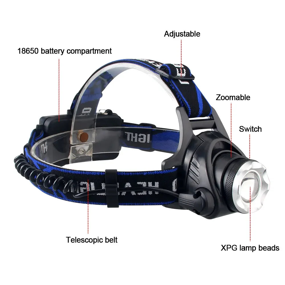 Headlamp Red Light Green Head LED Flashlight Outdoor XPG Headlight Tactical Camping Hunting Fishing Zoomable Fishing Headlamp