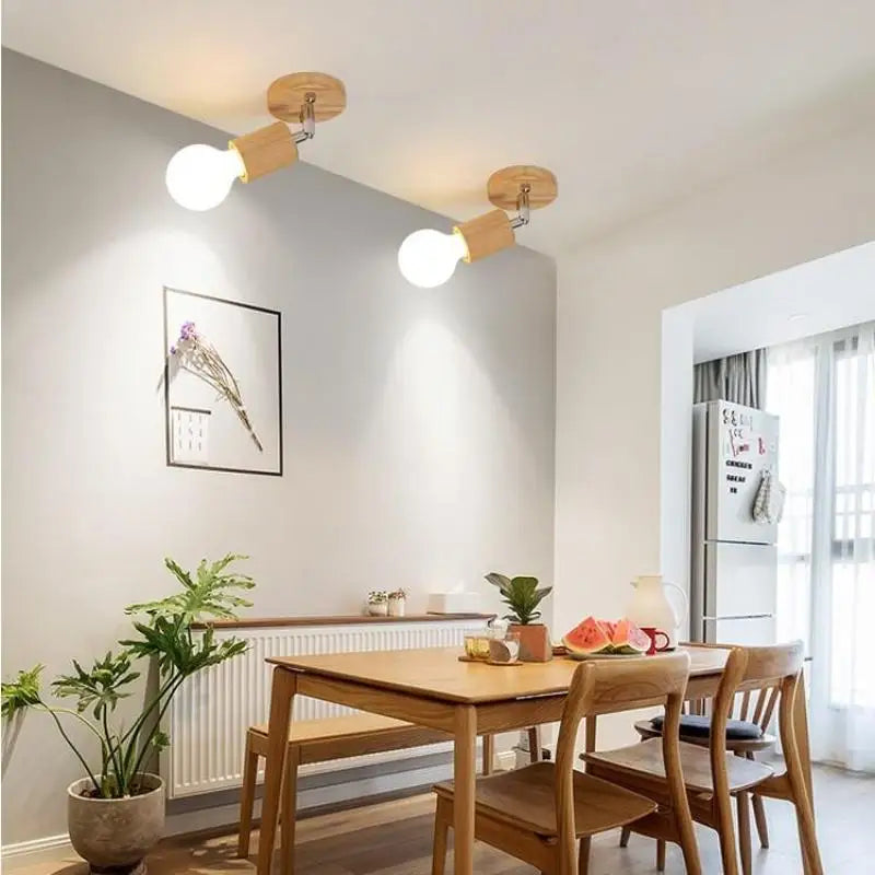 Wooden Spotlights Surface Mounted Household LED Rotating Ceiling Light Living Room Background Wall Lamp Track Lighting For Home