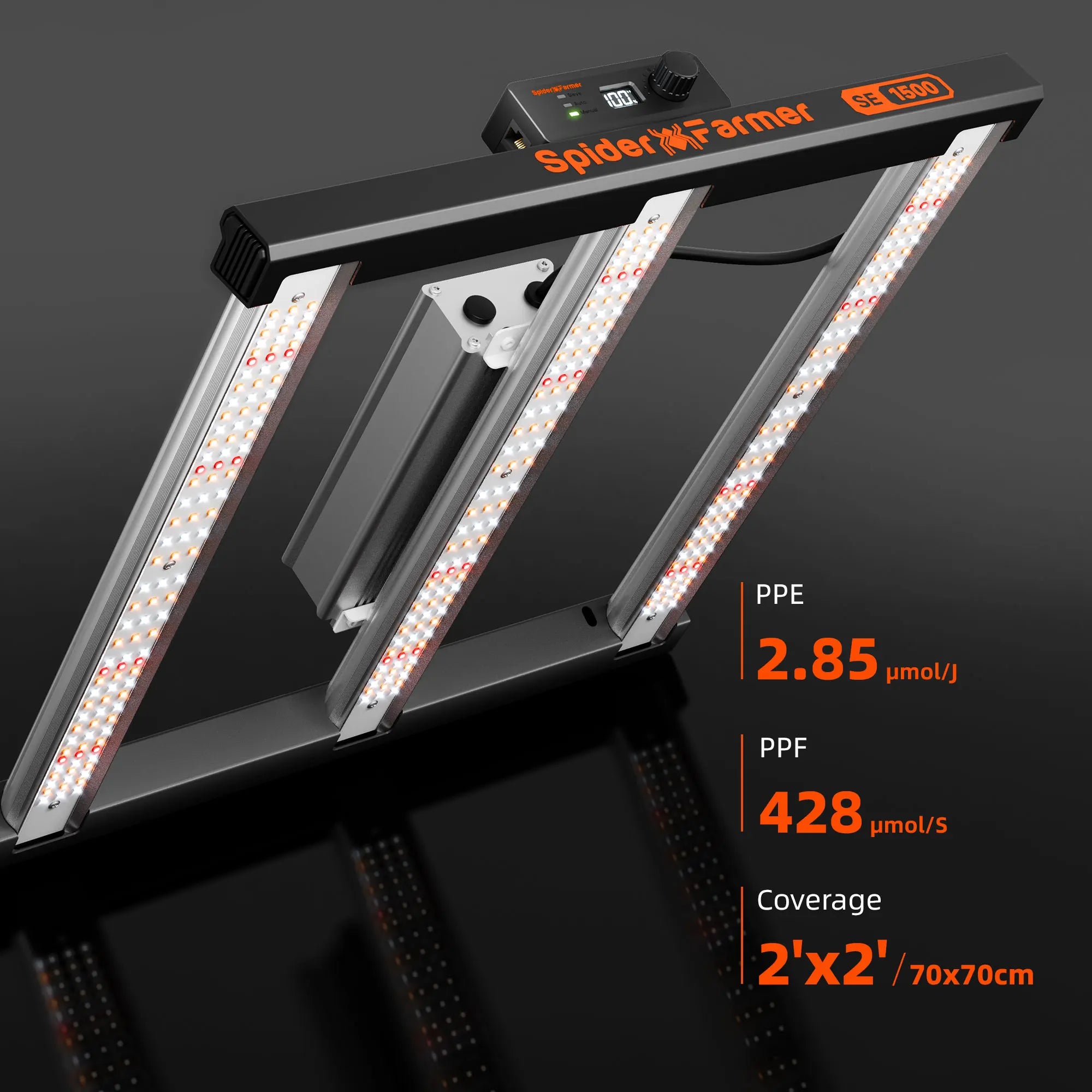 Spider Farmer SE1500 150W Led Grow Light Dimmable High Efficacy Bridgelux 3030 for 70x70cm Grow Tent