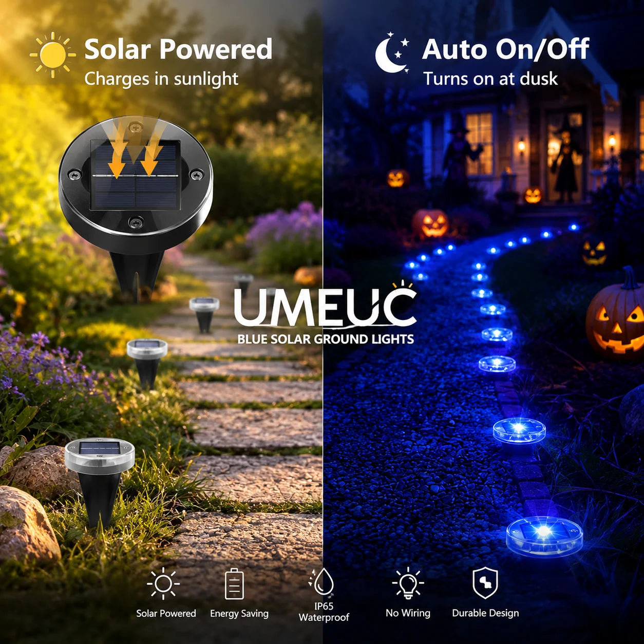 30 Pack Solar Ground Lights Outdoor, Blue LED Pathway Lights with 8 Lighting Modes, IP65 Waterproof Solar Garden Lights for Yard Lawn Walkway Patio Halloween Decorations