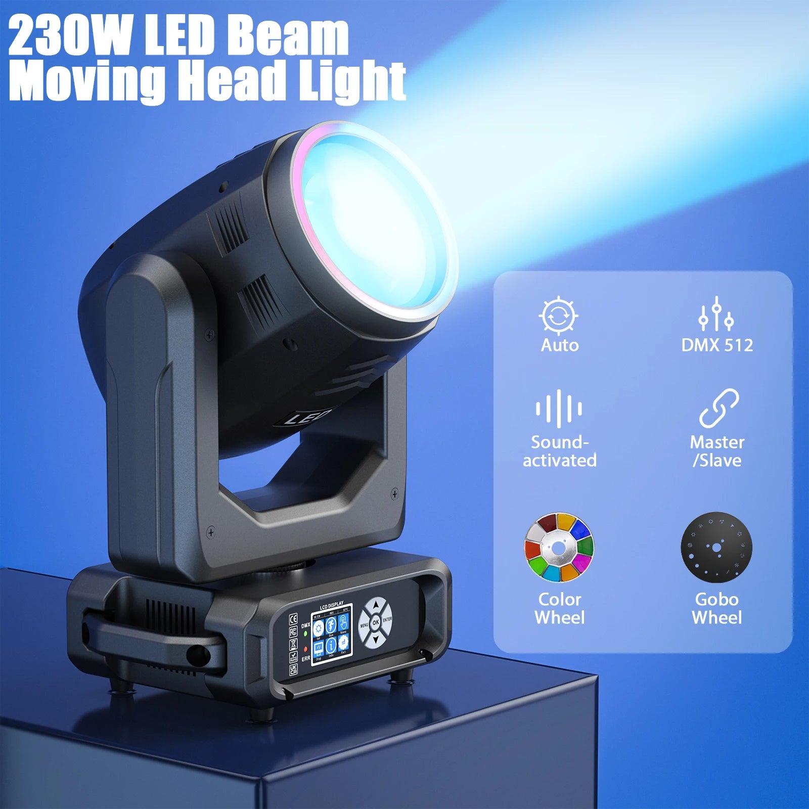 Yiflamefly 4Pcs 230W Beam Moving Head Lights With Light Strip 15Gobos&12Colors Stage Lights DMX DJ Lights For Wedding Party Bar