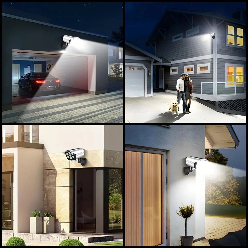 3 Modes Multi-angle Lighting Remote Control Solar Powered Simulation Monitoring Induction Wall Lamp with Red Light Warning