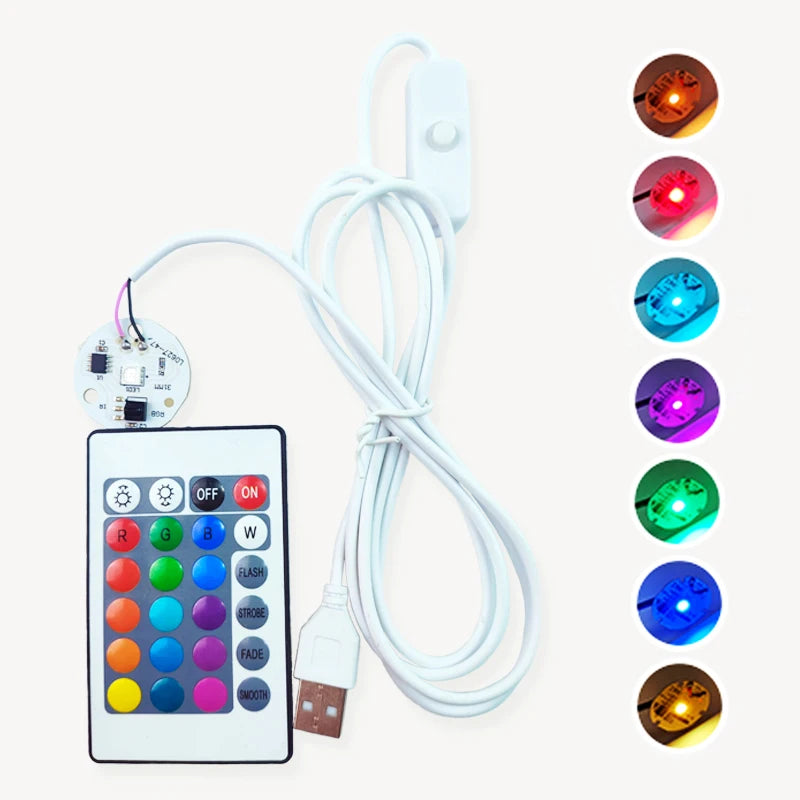 LED Colorful Light Source Board With Remote Control Dimmable 5V 3W-31MM With 1.5M USB Switch Cable DIY Desk Lamp Indoor Lighting