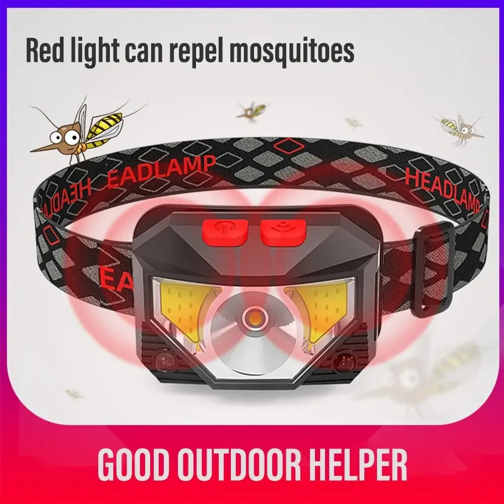 1-3PCS Rechargeable LED Headlamp Sensor Headlight With COB and LED Beads 8 Lighting Modes White and Red Light Fishing Light