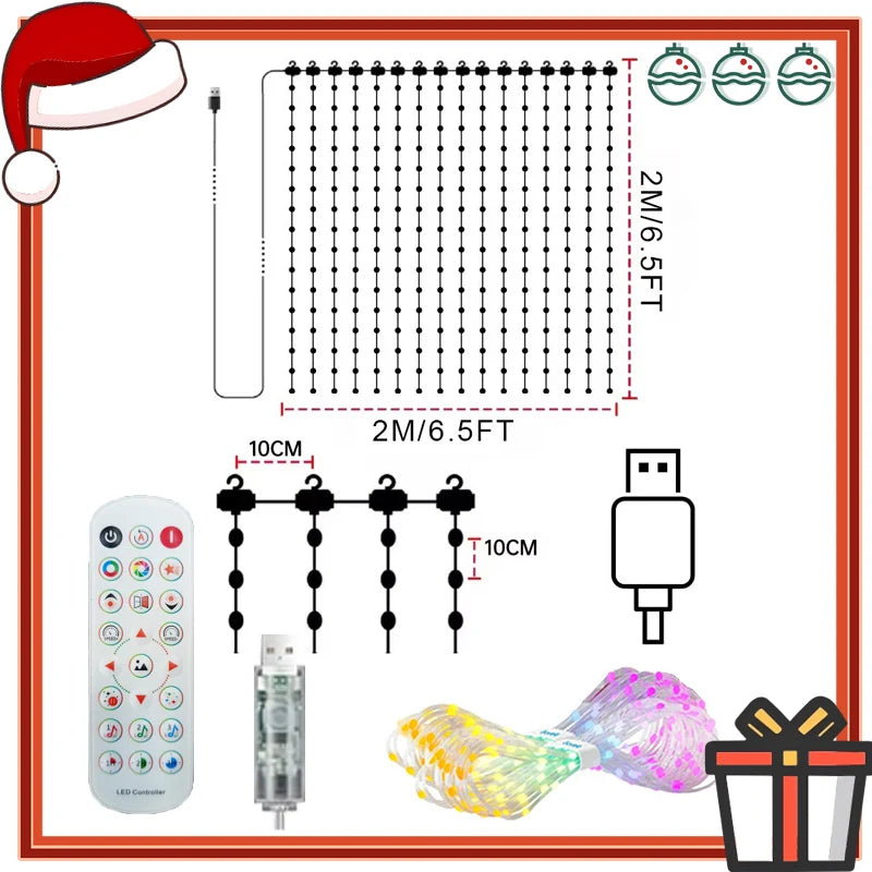 Smart Curtain Lights DIY Color Changing Fairy String Lights Music Sync for Indoor Outdoor Courtyard Garden Christmas Decoration
