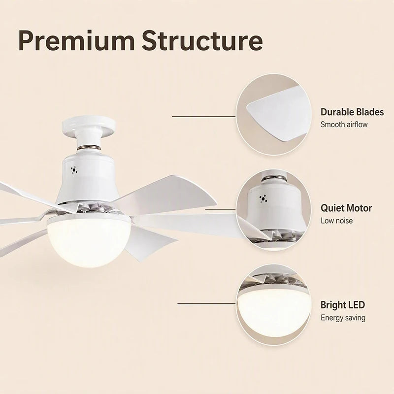 40CM E27 Ceiling Fan Lights with Remote Control Dimming LED Fan Light Black/White Style Cordless Light Socket Fan for Kitchen Bedroom Small Room