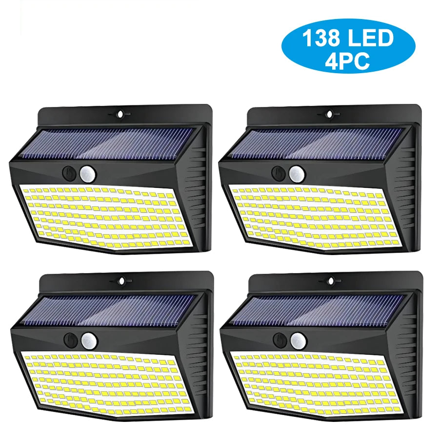 Solar Lights Outdoor 138 LED with 3 Lighting Modes Motion Sensor Solar Wall Lights IP65 Waterproof Solar Powered for Garden
