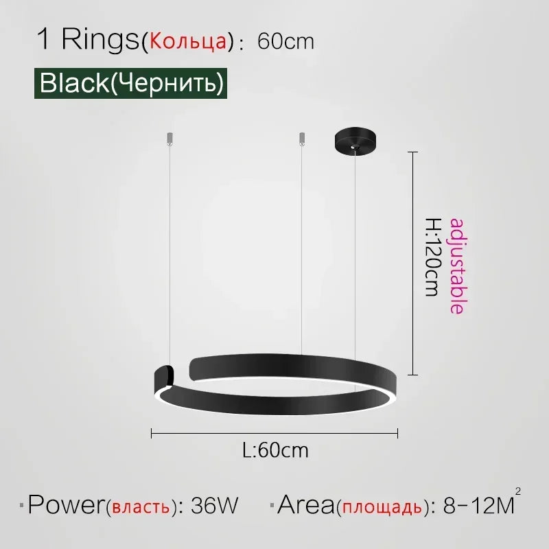 Modern Art Circle Rings Ceiling Chandeliers Hanging Pendant Led Lighting for Living Room Staircase Hotel Decor Suspension Lustre