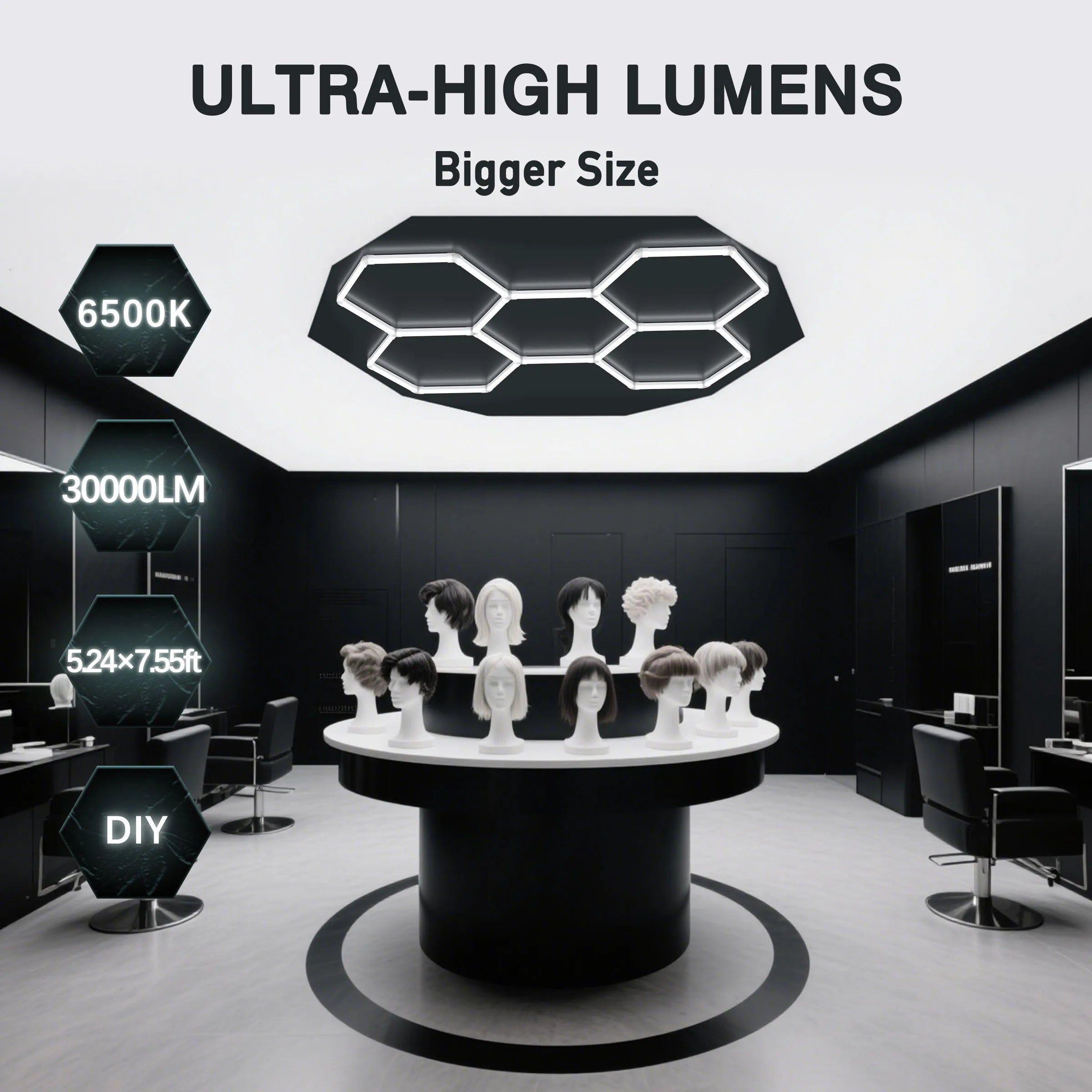 LED Hexagon Garage Light 700W 80000LM Honeycomb Ceiling Lighting, Hexagonal LED Lamp with Frame for Auto Detailing Workshop