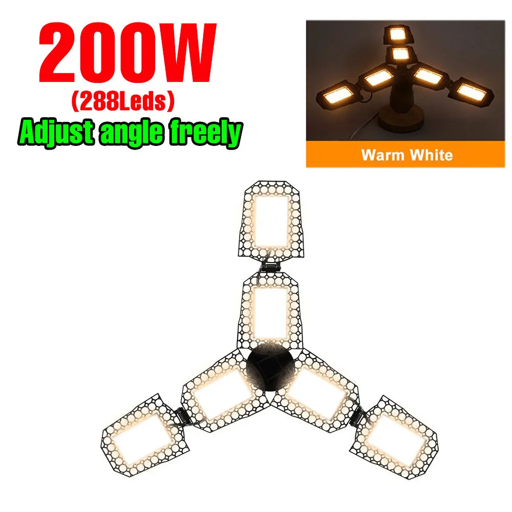 400W LED Deformation Garage Lamp E27/E26 Foldable Workshop Bulb 220V Spotlight 110V Warehouse Basements Large Area Lighting