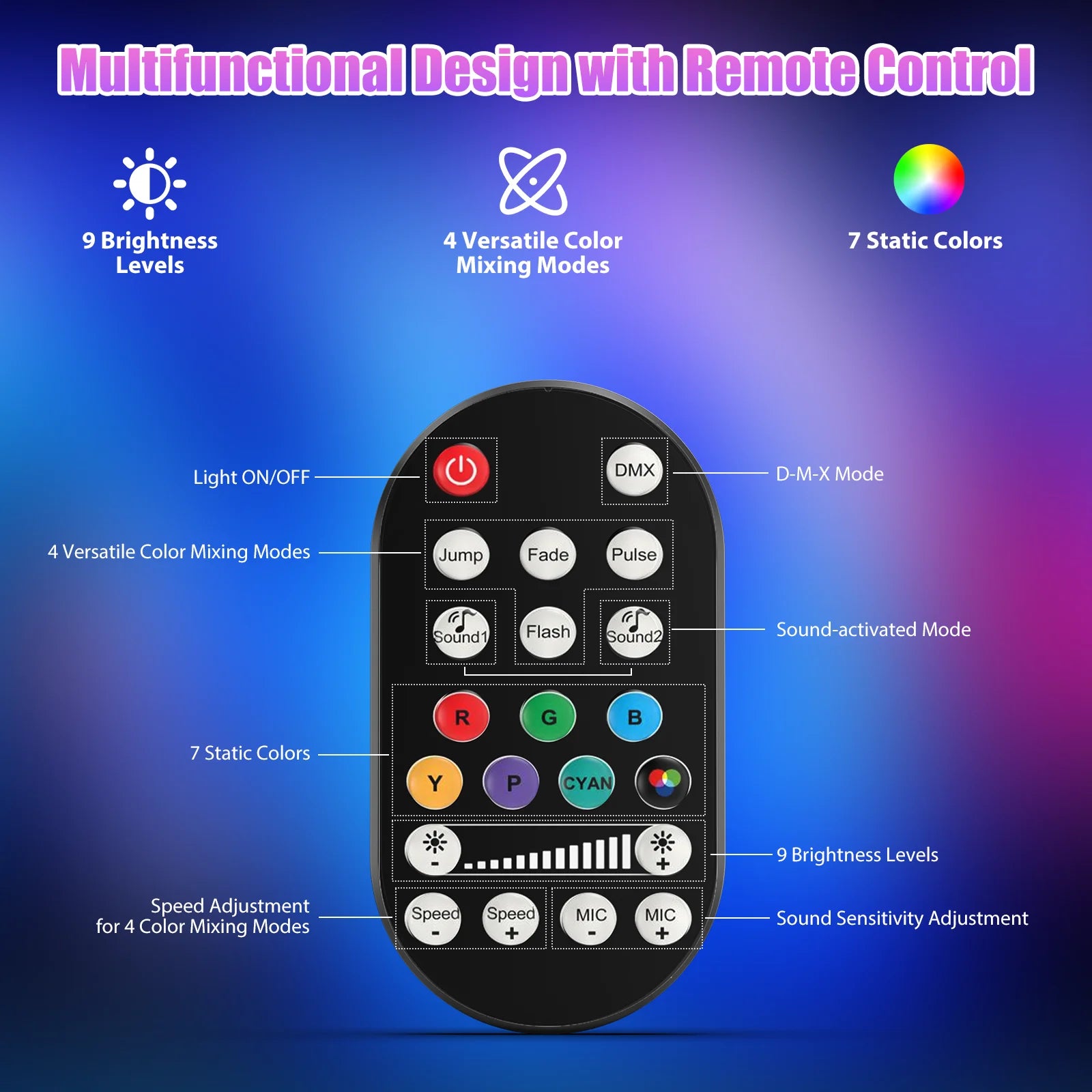 U'King 4Pcs 60W Wall Wash Light Bar 9LEDs RGBW DJ Stage Light Bar With Remote Control For Wedding Party DJ Disco Church Events