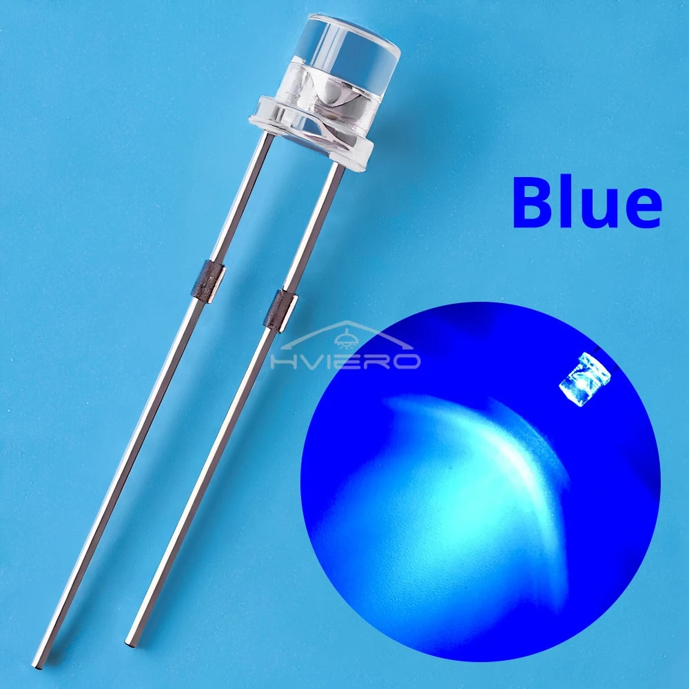 100Pcs F3 3mm 2pins Ultra Bright LED Bulbs Flat White Red Yellow Blue Green Pink Diode Led Wide Angle Light Emitting Diodes Lamp