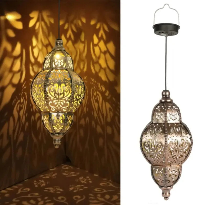 Solar Powered Light Hollow-out Lantern European Style Courtyard Garden Decoration Artistic Atmosphere Pendant Light Projection