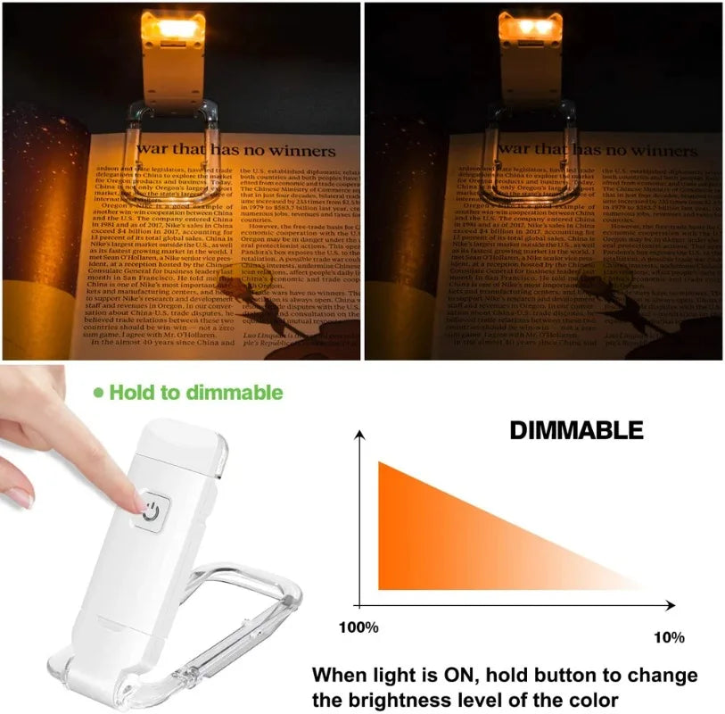 Mini Light Reading Clip Light LED Small Night Light USB Charging Adjustable Brightness Eye Protection Portable