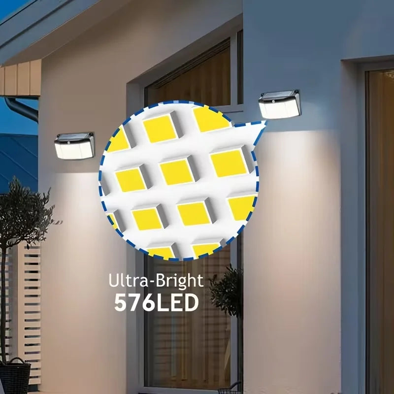 576 LED Outdoor Solar Power Lights Motion Sensor 3 Modes Waterproof Security Flood Lights for Outside Pathway Garden Garage Lamp