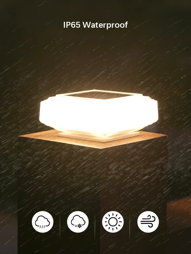 HOMEFISH 30LED Solar Pillar Light Waterproof Post Cap Light Outdoor Fence Post Lamp for Garden Lawn Wooden Posts Camping Decor