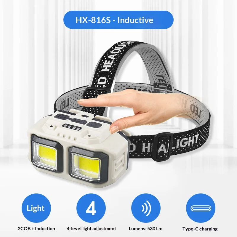 Powerful LED Headlamp Induction Rechargeable Head Flashlight Safety Lighting Head Torch for Outdoor Camping Cycling Fishing
