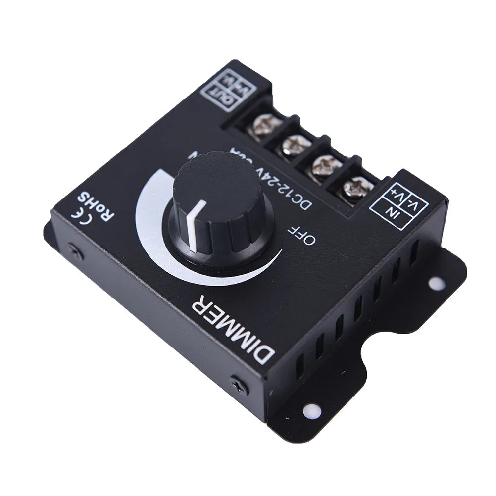 30A DC12-24V High Power LED PWM Single color Dimmer On/Off Knob Dimming Metal Shell for 5050 2835 COB Monochromatic Light Strips