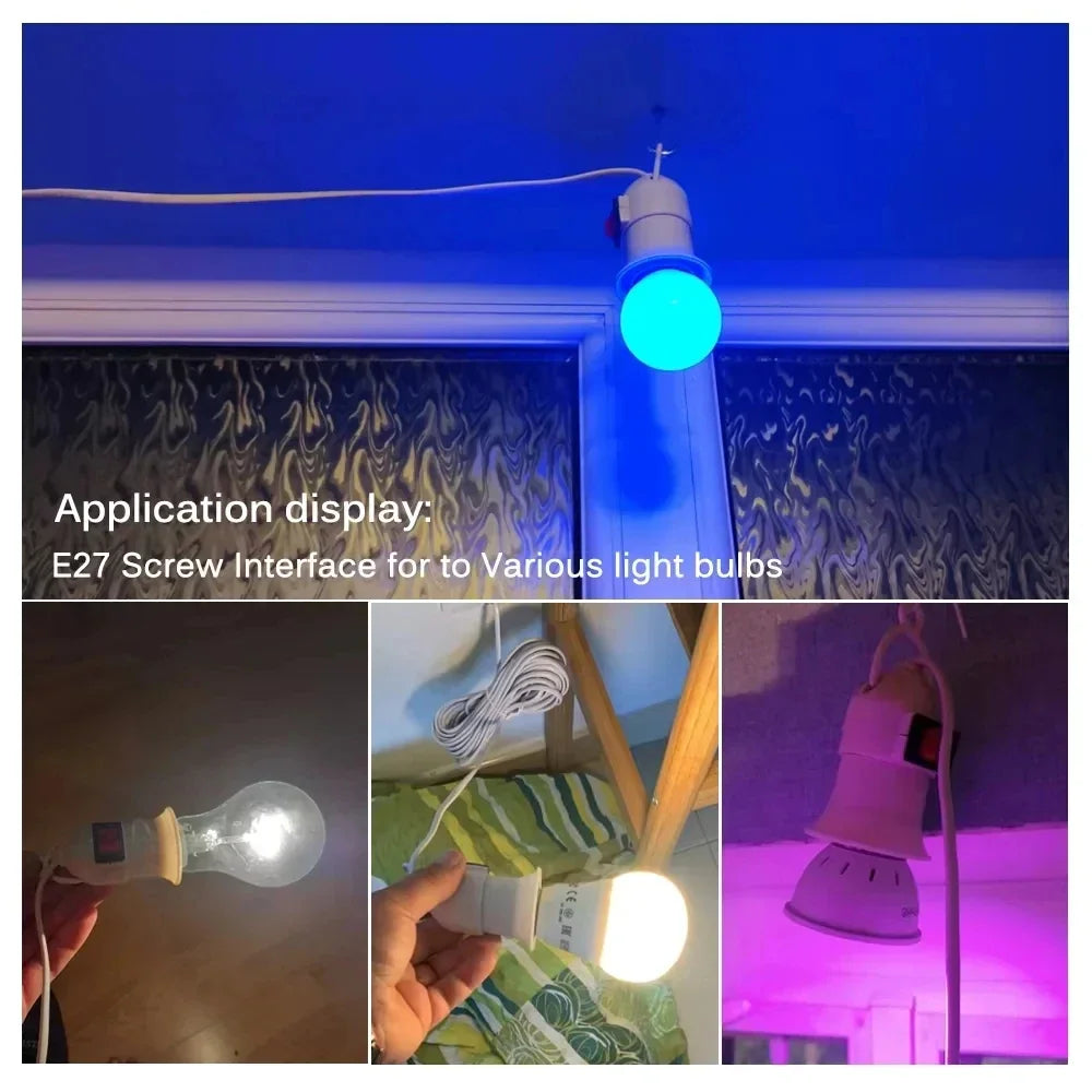 5/10m Lamp Bases Universal With Switch Led Bulb Socket Adapter E27 Screw Lamp Holder Accessories Tools Two Plugs Suspension
