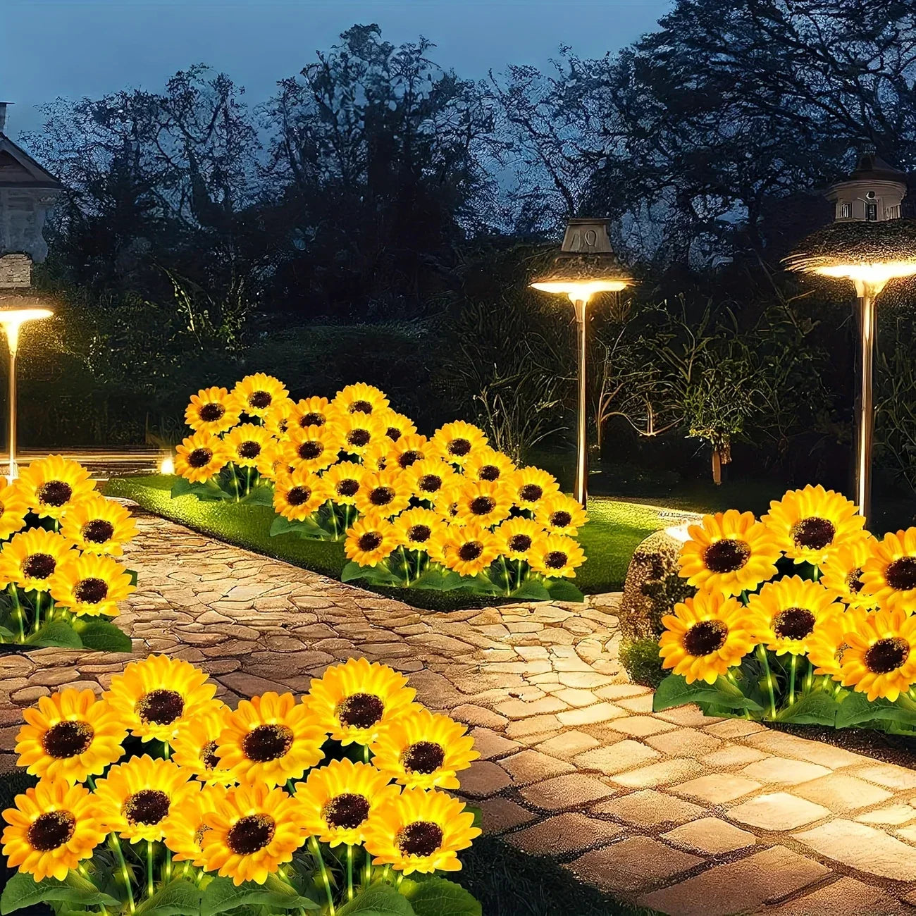 3/6 Heads LED Lawn Light Outdoor Solar Sunflowers Sense Garden Lights Yard Wedding Thanksgiving Decor Light Festival Decoration