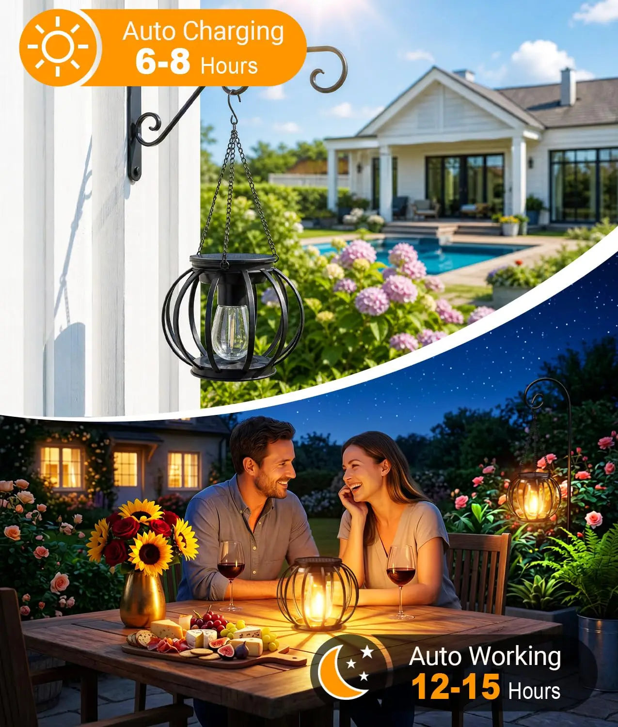 4 Pack Solar Lanterns Outdoor Waterproof, Upgraded Metal Hanging Solar Lights Outdoor Lanterns, Brighter Auto On/Off Outdoor Hanging Lantern for Yard Patio Pathway Porch Garden Decor