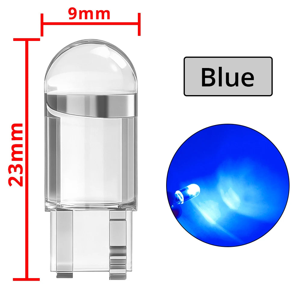 10Pcs Glass Cob LED Car Bulbs W5W 194 T10 Wedge License Plate Lamp Dome Light White Auto Interior Reading Running Parking Backup