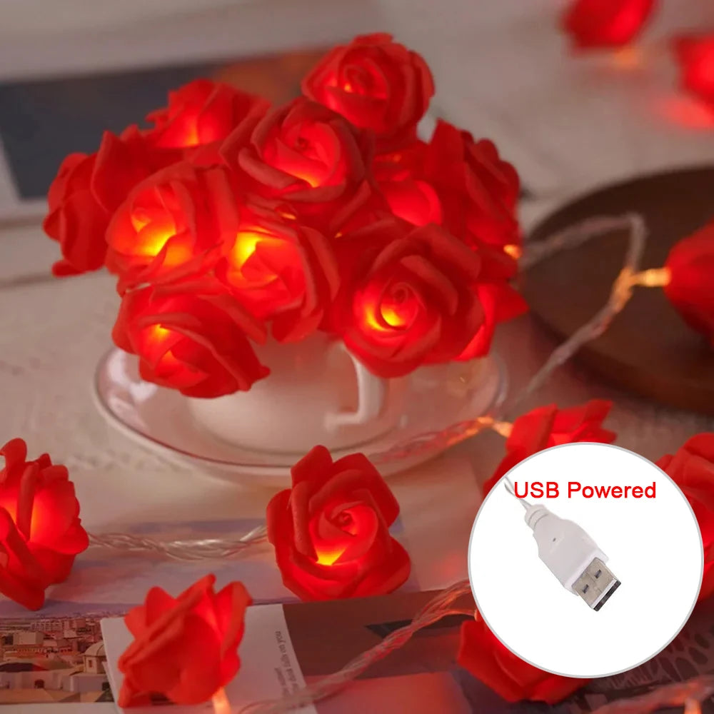 Rose Flower LED String Fairy Light Red Pink Warm Blue RGB Wedding Christmas Party Decoration 1.5m 3m 6m 10m 5V USB/Battery Power