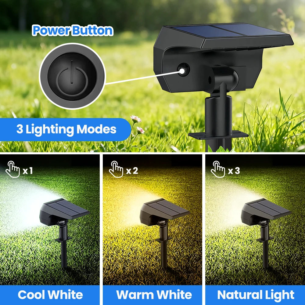 1-6PCS 74LED Tricolor Solar Spot Lights Super Bright Waterproof IP65 Solar Powered Garden Lighting For Outside Landscape