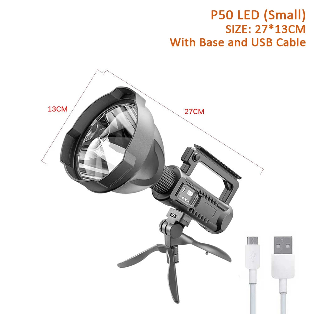 Portable Powerful LED Flashlight Mountable Bracket Handheld Searchlight USB Rechargeable Spotlight Waterproof Torch Light