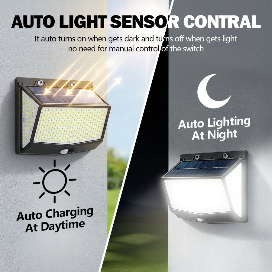100/468 LED Porch Light Outdoor Waterproof Lamp 3 Mode PIR Solar Wall Light Auto Adjust Brightness Motion Sensor for Garden