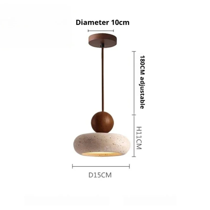 Japanese Travertine Stone LED Pendant Light, Wabi-Sabi Natural Stone Chandeliers for Kitchen Island Restaurant Bedroom Decor