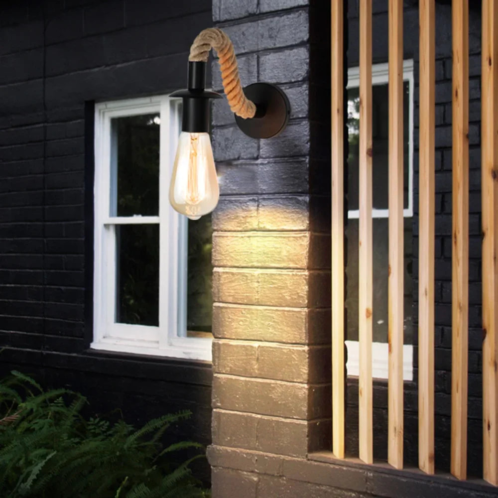 Retro Hemp Rope Design E27 Edison Bulb Iron Wall Lamp Indoor Home Loft Corrior Led Wall Lamp Industrial Decoration Wall Light