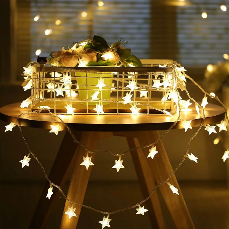 6M 40Led Lights Outdoor Decoration String Lights Christmas Tree Home Window Decor Holiday Lighting Star Light Strings