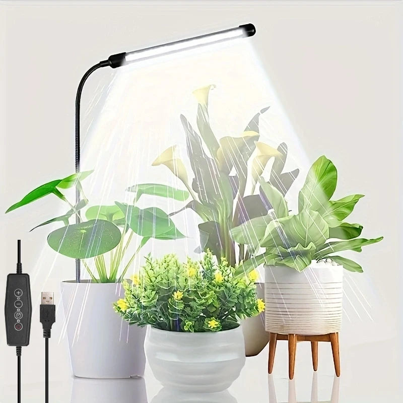48LEDs Grow Lights for Indoor Plants 6000K Full Spectrum Ground Plug Grow Light with Gooseneck With 5 Level Dimmable & Auto Timer for Small and Indoor Plants