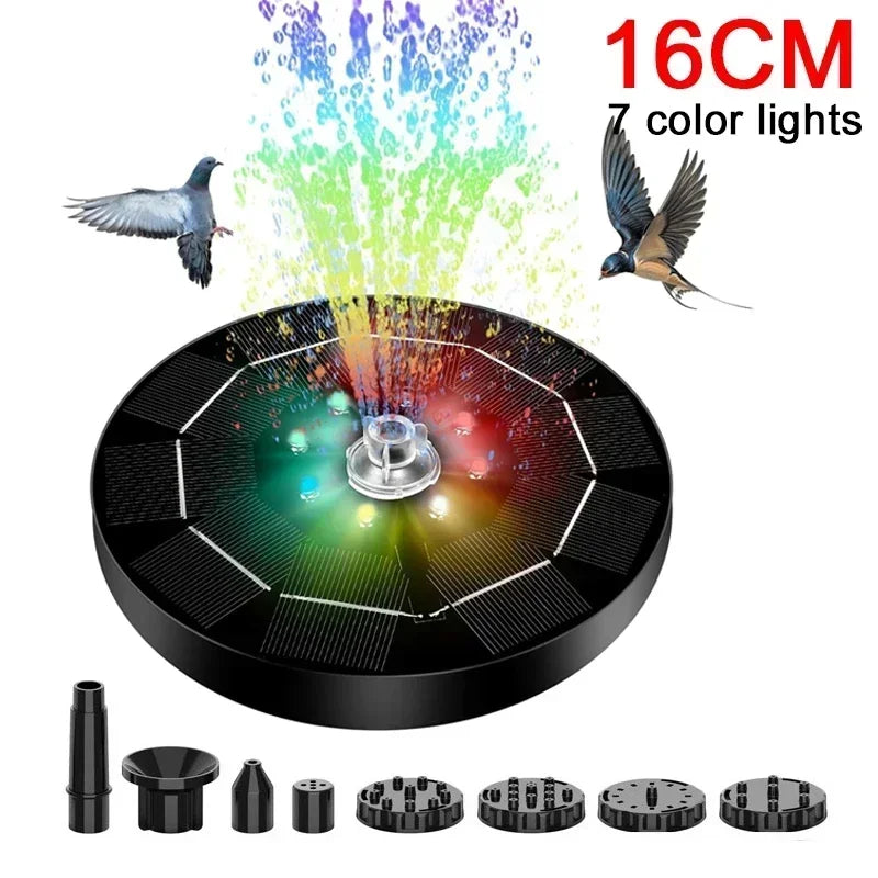 12LED Solar Fountain Water Pump 1200mAh Floating Design with Nozzles & Colorful LED Lights Ideal for Bird Baths Garden Ponds