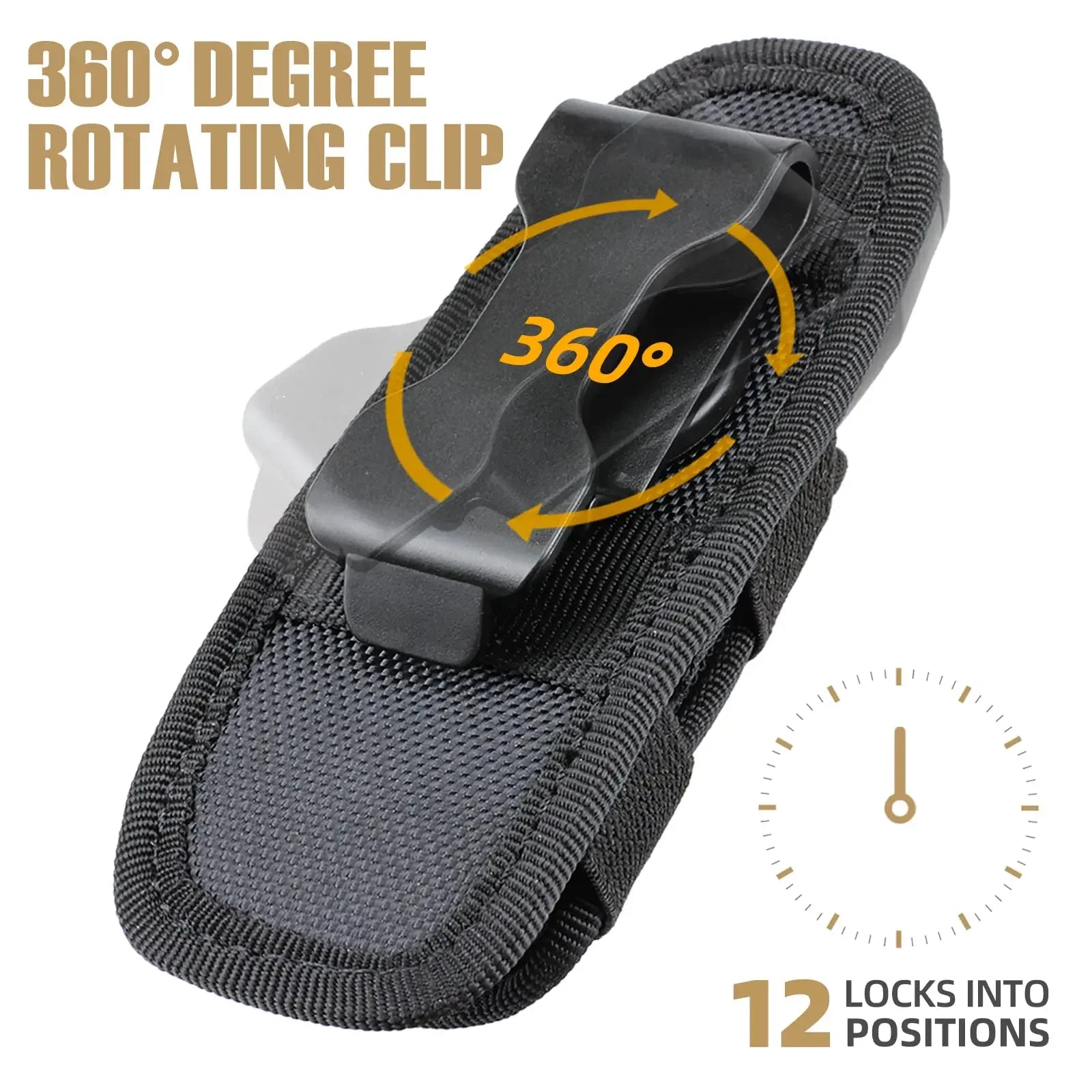 Tactical Flashlight Holster Belt Torch Bag Durable Hunting Lighting Accessory Survival Kits 360 Degree Holster Rotary Torch Case