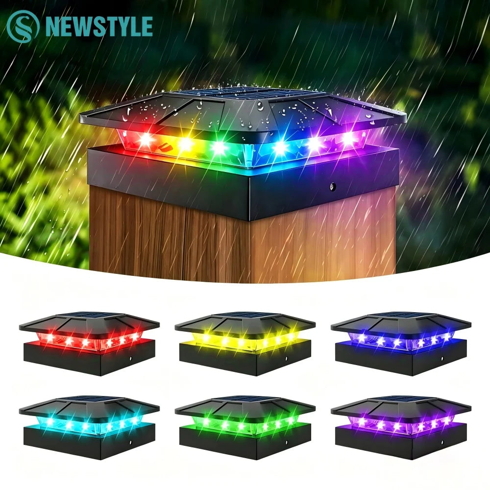 Solar Post Lights Outdoor Waterproof RGB Color Solar Fence Post Cap Lights for Wood Vinyl Posts Fence Deck Patio Garden Post