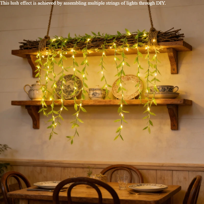 2M 20LED Willow Curtain Copper Wire String Light Imitation Leaf Battery Box Powered Constant Brightness Decorative Light String