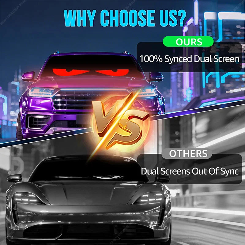 USB LED Devil Eye Dynamic Windshield Display for Cars Truck Animated Blinking Demon Eyes Front and Rear Windshield Dynamic Light