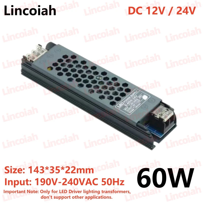 DC 12V 24V LED Power Supply AC190-240V Mute Lighting Transformers 60W 100W 200W 300W 400W LED Light Driver Power Adapter
