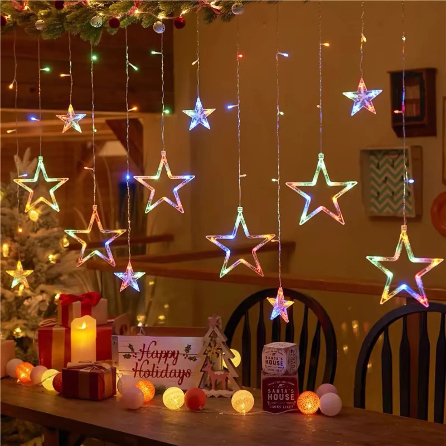 Star Moon String Light Battery Power Christmas Garland Fairy Lamp 3.5m LED Curtain Light for Garden Wedding Party Festival Decor