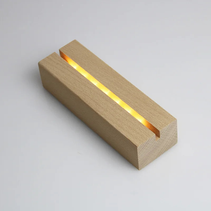 5.9 Inch Wood Base Led Light Display Stand AAA Battery Powered for Custom Acrylic Night Lamp Resin Glass Art DIY