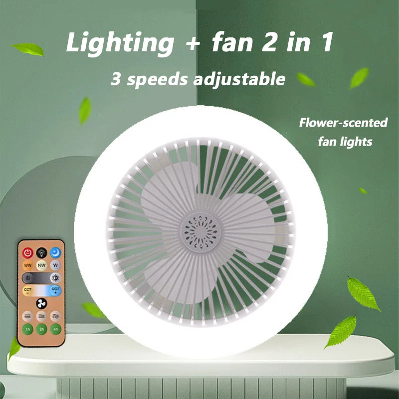 2 In 1 Energy Saving Remote Control Ceiling Fan Lamp Infinitely Dimmable E27 Base Bottom Noise Mute LED Decorative Light 85-265V