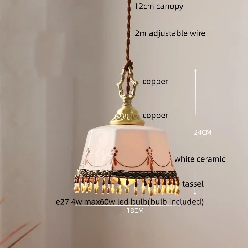 IWHD Home Decor LED Pendant Light Fixtures Bedroom Hallway Living Room Nordic Modern Leaf Ceramic Copper Socket Hang Lamp Lampen