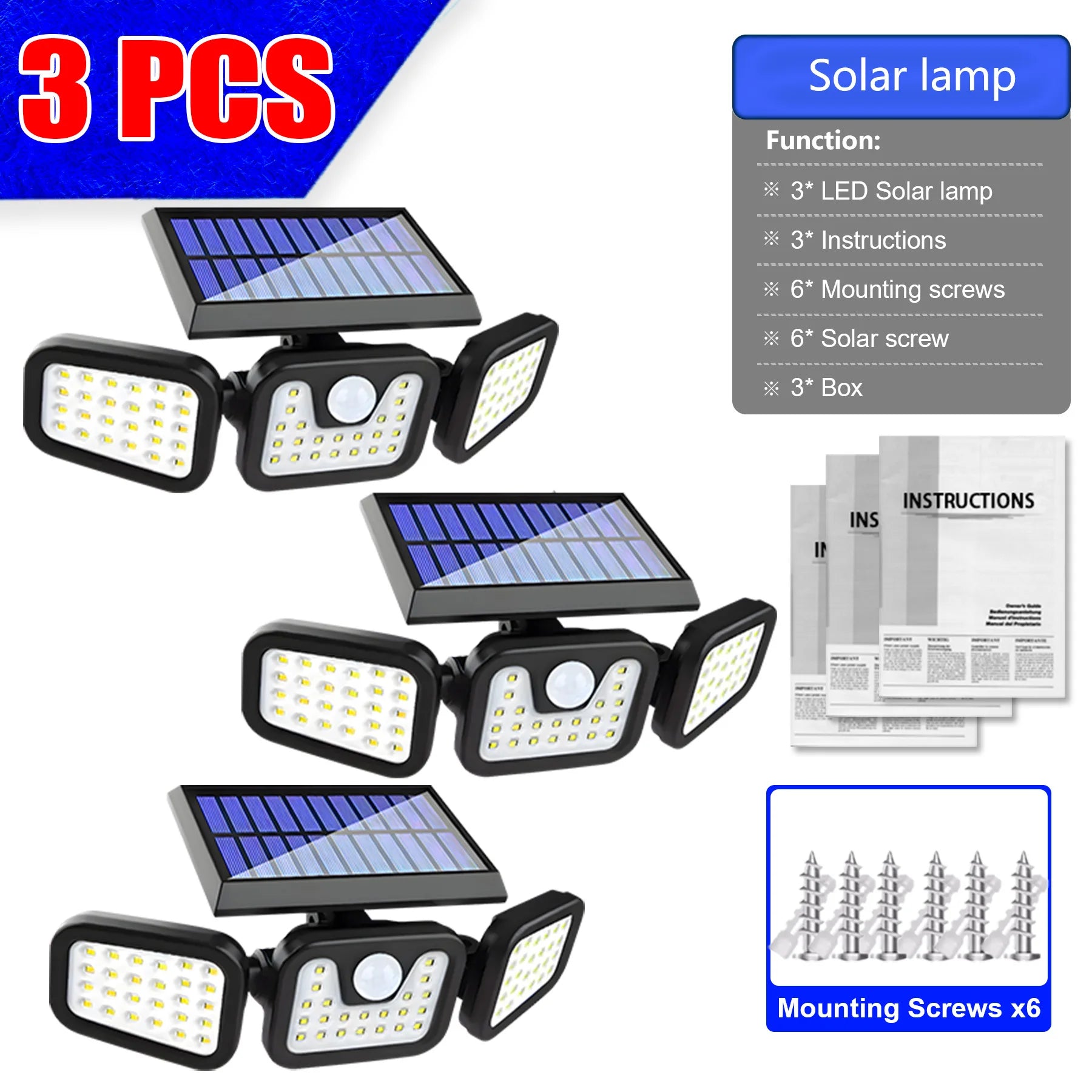 3 Head Solar Lights Outdoor Waterproof Motion Sensor Light 300° Illumination Led Solar Flood Lights Wall Lamp Garden Yard Patio