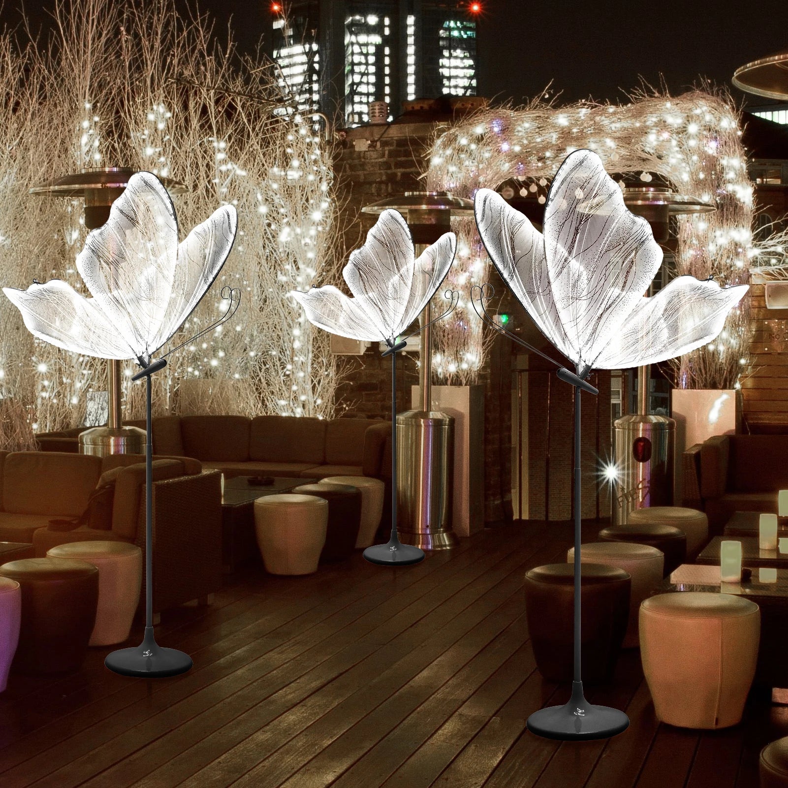 2Pack 55.1-70.8 Inches (Adjustable) Butterfly Floor Lamp, Wedding LED Floor Lamps - Wedding Romantic Hanging Decoration Lights Fixture, Butterfly Ceiling Light for Wedding, Party, Christmas, Adjustable Height Creative Props